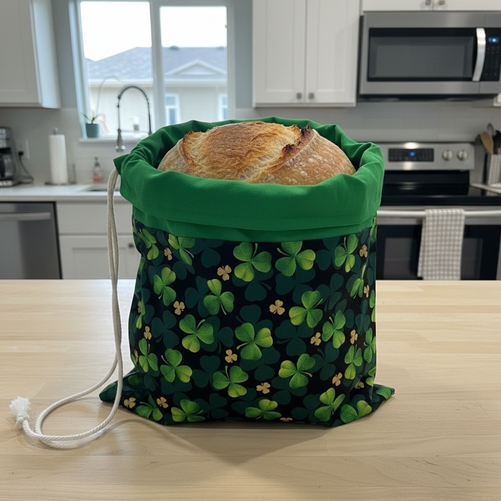 St. Patrick’s Day Cotton Bread Bag, Reusable Irish Shamrock Bread Storage